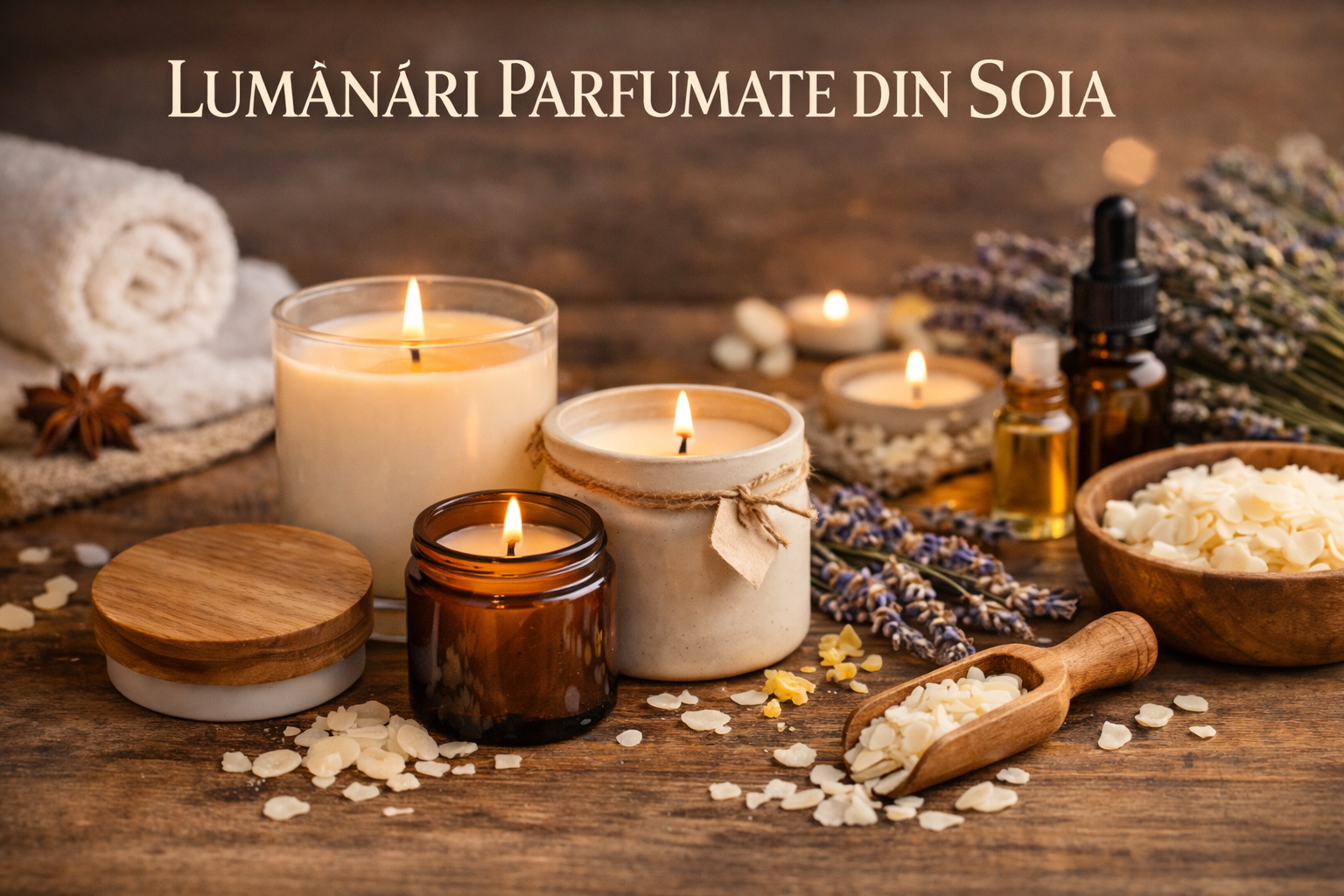 Lumânări parfumate din soia cu lavandă și plante aromatice pentru aromaterapie și relaxare