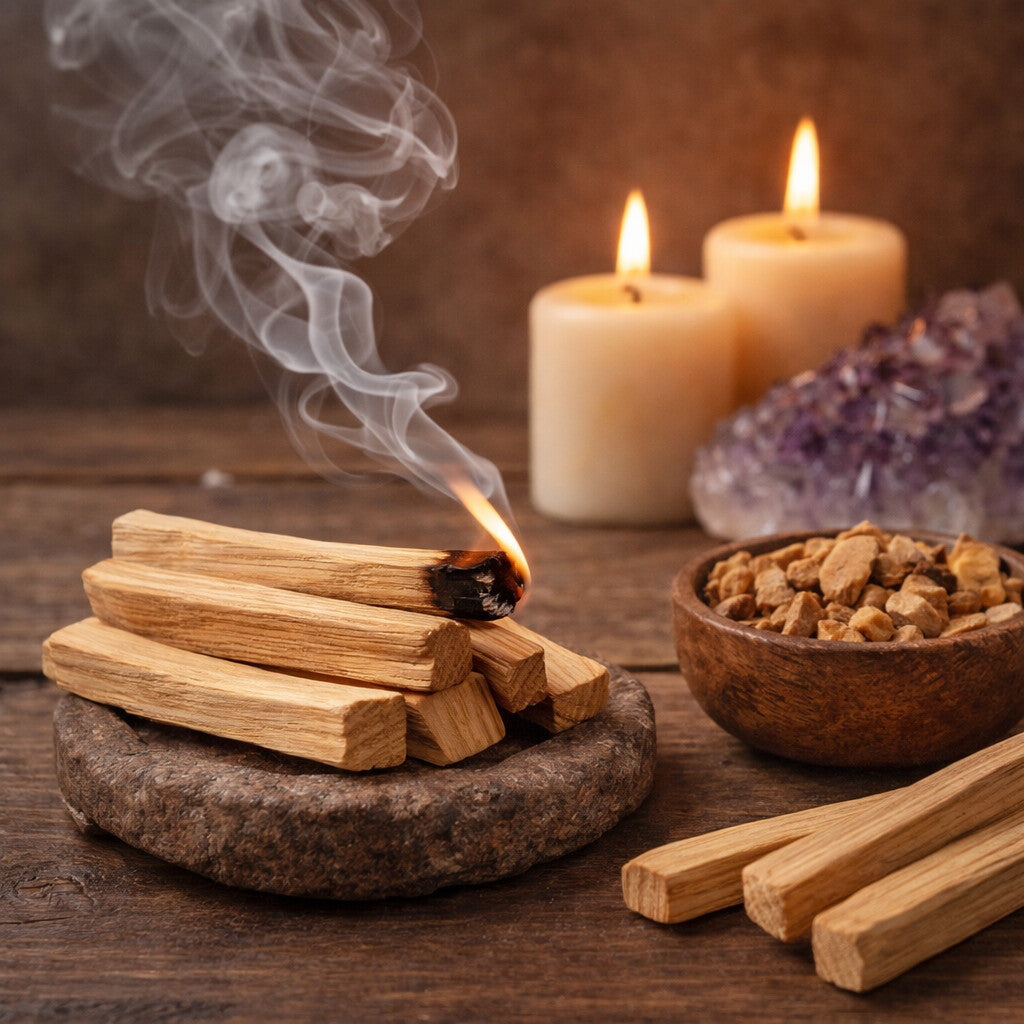 Palo Santo natural din lemn sacru, folosit pentru purificare, relaxare și aromaterapie