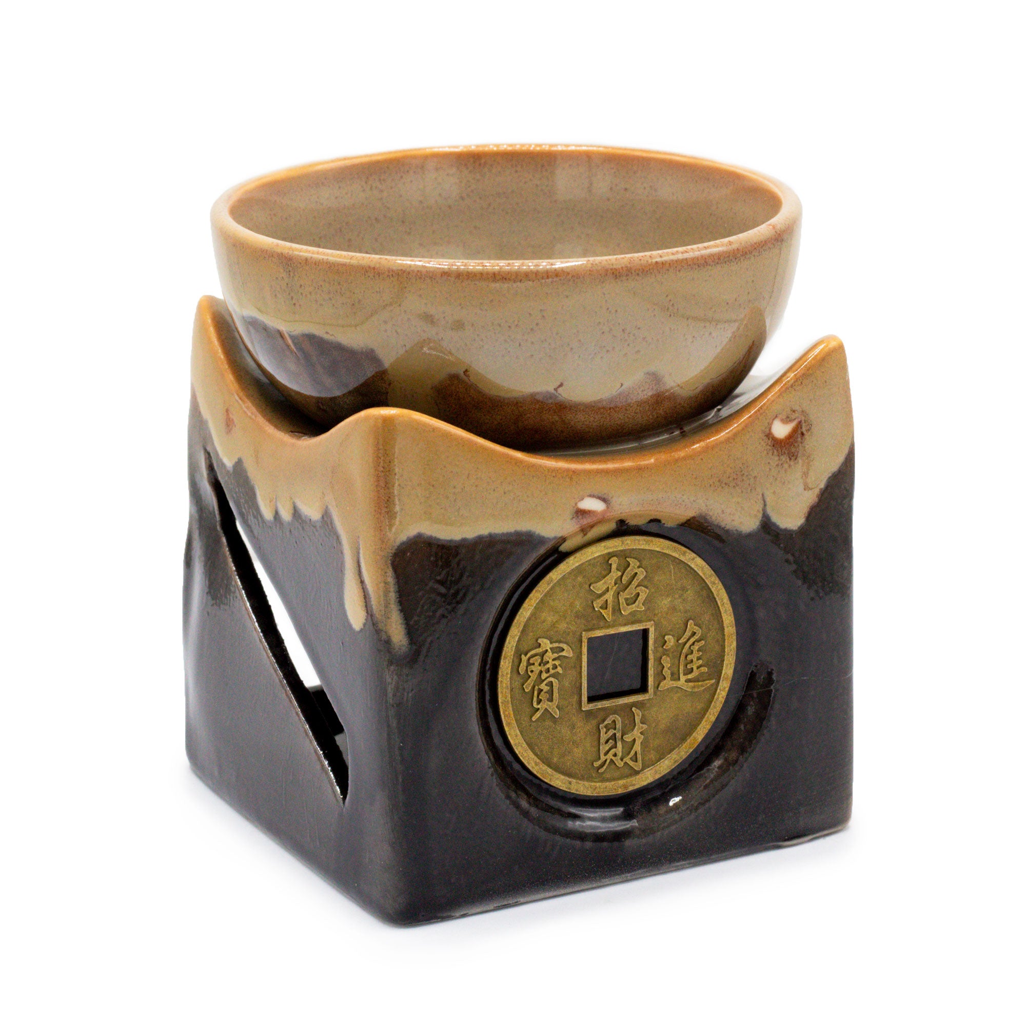 Arzator Aromaterapie Moneda Norocoasa Negru si Crem