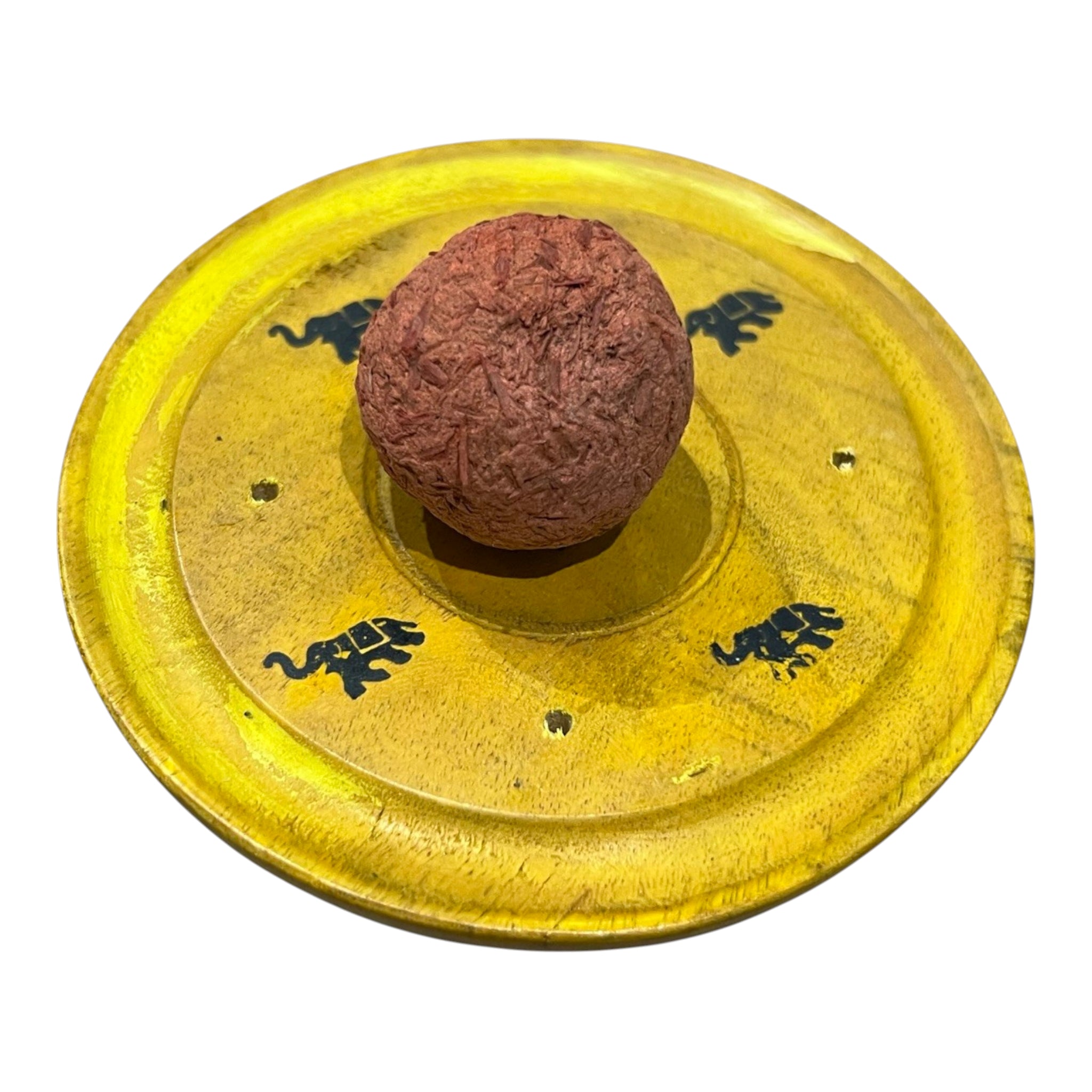 Suport Betisoare Parfumate - Disc din Lemn de Mango - Galben cu Simbol Elefant