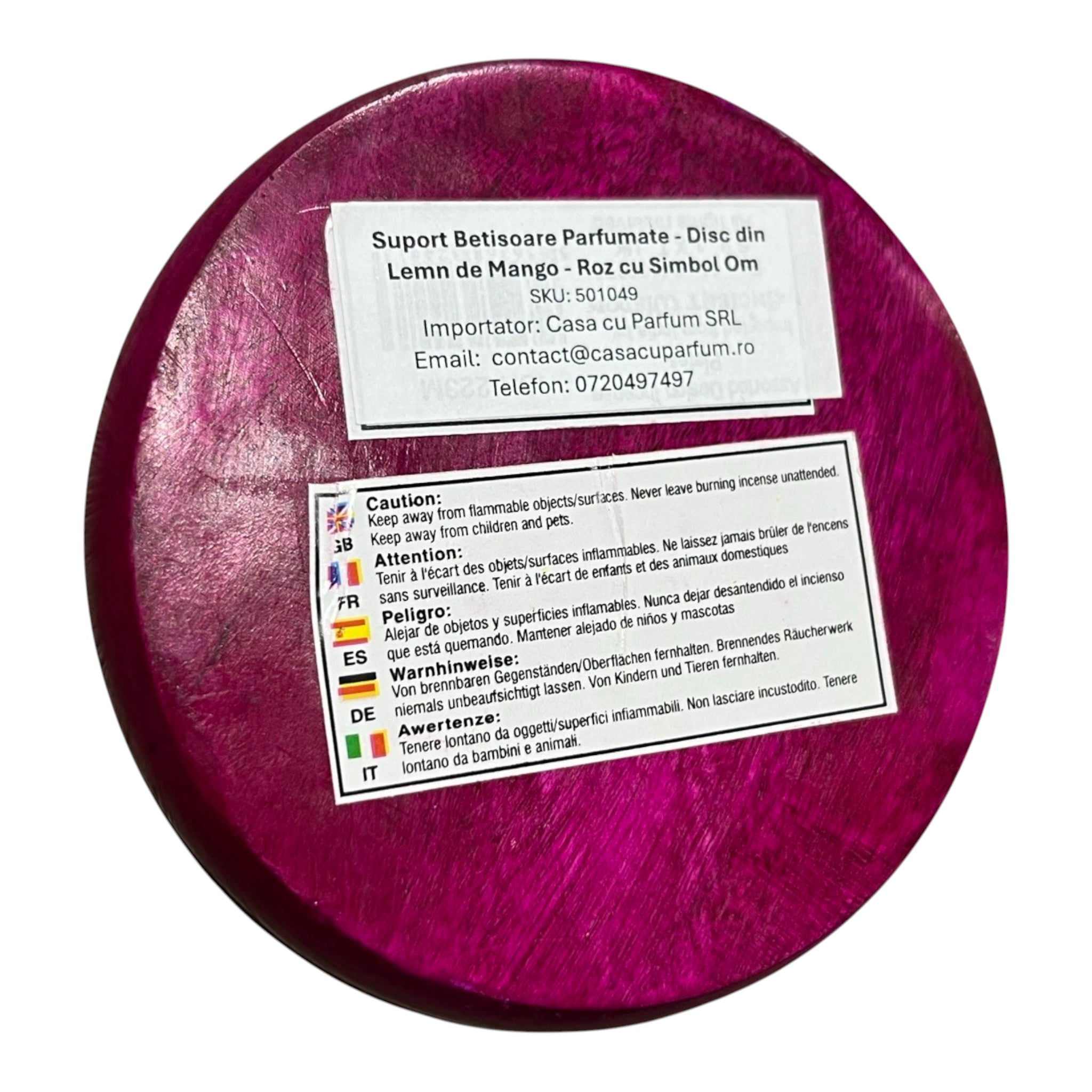 Suport Betisoare Parfumate - Disc din Lemn de Mango - Roz cu Simbol Om | Produs Casa cu Parfum